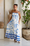 Le Soleil Blue Abstract Ric Rac Flared Maxi Dress