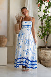 Le Soleil Blue Abstract Ric Rac Flared Maxi Dress