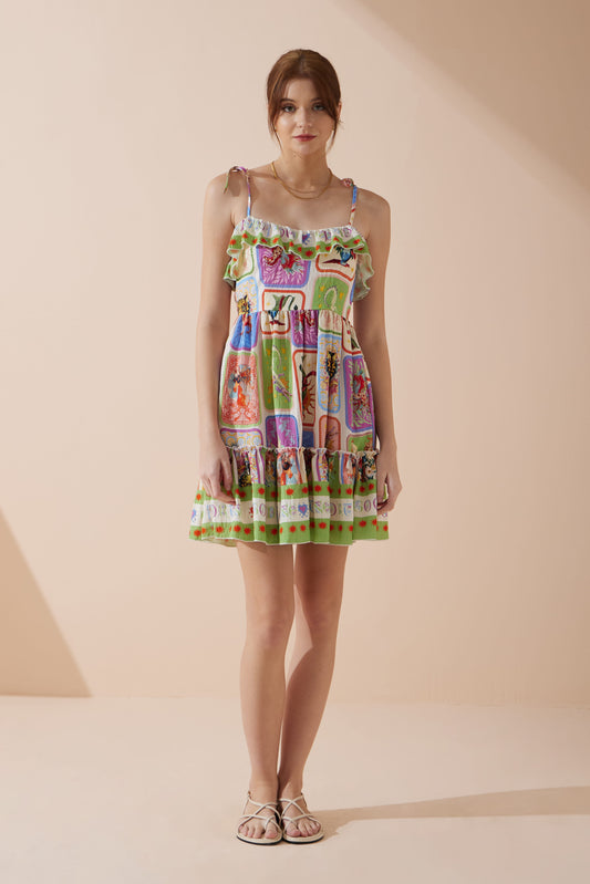 Tarot Multicolour Abstract Ruffle Mini Dress