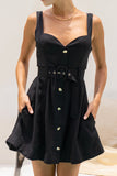 Etta Black Sweetheart Belted Mini Dress