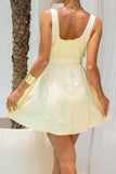 Etta Yellow Sweetheart Belted Mini Dress