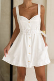 Etta White Sweetheart Belted Mini Dress