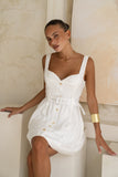 Etta White Sweetheart Belted Mini Dress