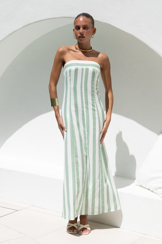 Zadie Green Stripe Strapless Maxi Dress