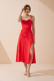 Livy Red Satin Midi Dress