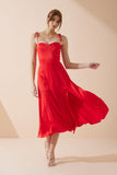 Livy Red Satin Midi Dress