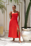 Livy Red Satin Midi Dress