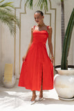 Livy Red Satin Midi Dress