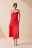 Livy Red Satin Midi Dress