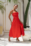 Livy Red Satin Midi Dress