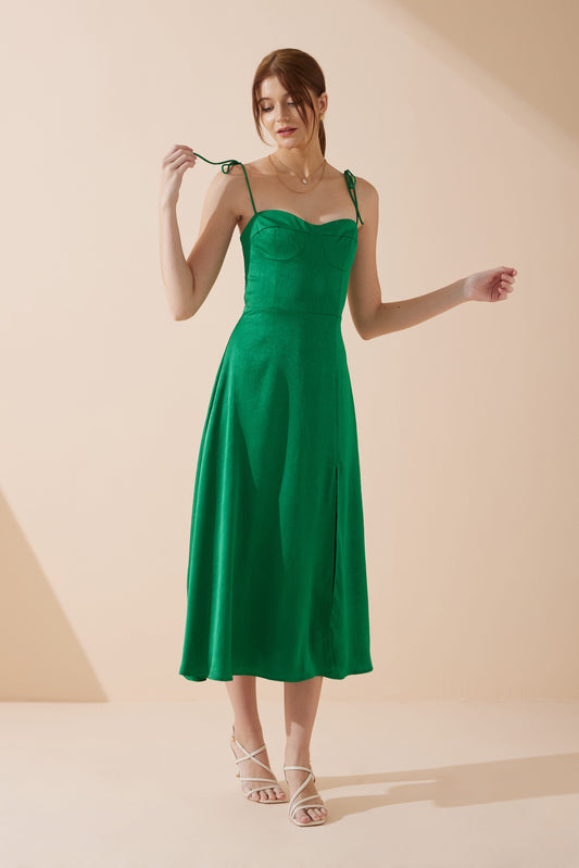 Livy Green Satin Midi Dress