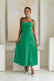 Livy Green Satin Midi Dress