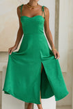 Livy Green Satin Midi Dress