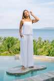 Levie White Linen Wide Leg Pants