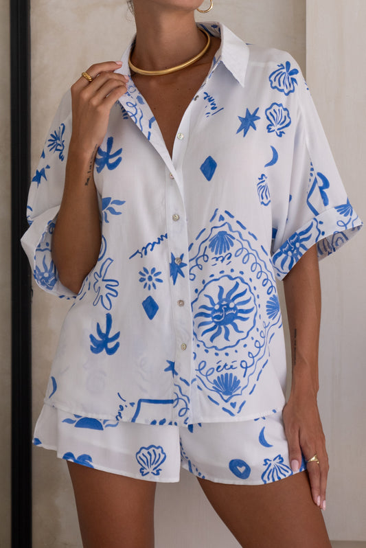 Le Soleil Blue Abstract Shirt