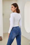 Jace White Ruched Long Sleeve Crop Top