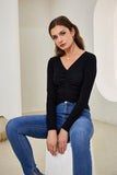 Jace Black Ruched Long Sleeve Crop Top