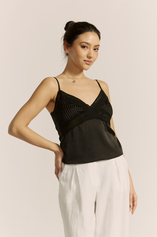 Eliza Black Lace Satin Cami Top