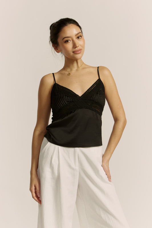 Eliza Black Lace Satin Cami Top