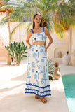 Soleia White Blue Tropical Ric Rac Crop Top