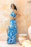 Soquila Blue Tropical Tiered Maxi Skirt