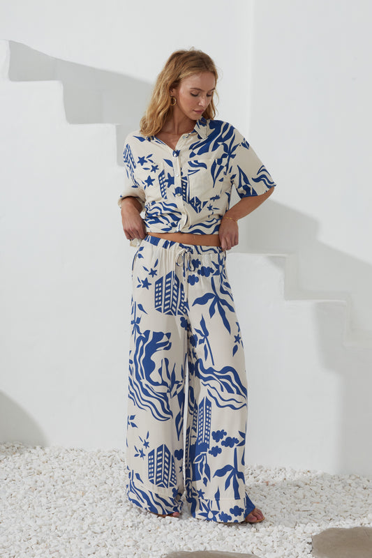 Cali Blue Abstract Wide Leg Pants