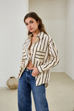 Rissa Beige Black Stripe Shirt