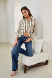 Rissa Beige Black Stripe Shirt