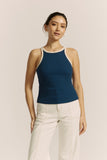 Rowen Navy Blue Contrast Ribbed Tank Top