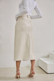 Evan Beige Faux Leather PU Midi Skirt