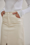 Evan Beige Faux Leather PU Midi Skirt