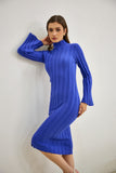 Lexi Blue Flute Sleeve Knit Midi Dress