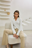 Audrey Off White Split Long Sleeve Knit Top