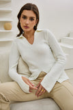 Audrey Off White Split Long Sleeve Knit Top