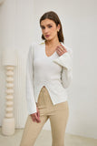 Audrey Off White Split Long Sleeve Knit Top