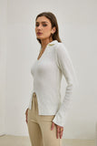 Audrey Off White Split Long Sleeve Knit Top