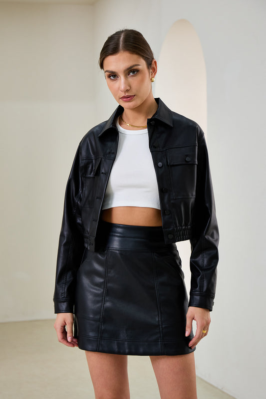 Maddox Black Faux Leather PU Cropped Jacket