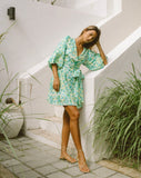 Emilie Green Floral Puff Sleeve Wrap Mini Dress