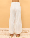 Levie White Linen Wide Leg Pants