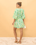 Emilie Green Floral Puff Sleeve Wrap Mini Dress