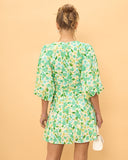 Emilie Green Floral Puff Sleeve Wrap Mini Dress